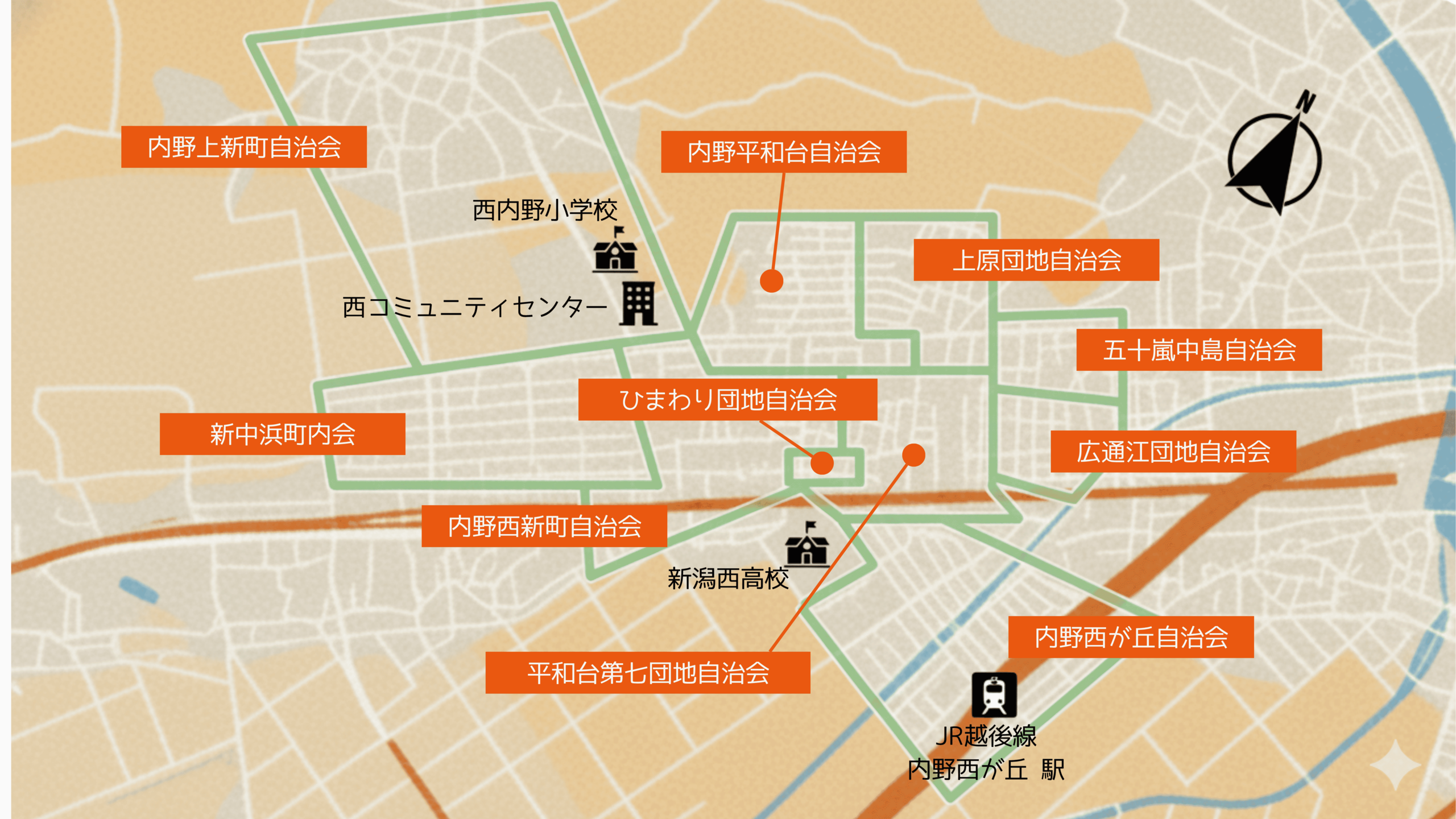 西コミ各自治会所在地マップ