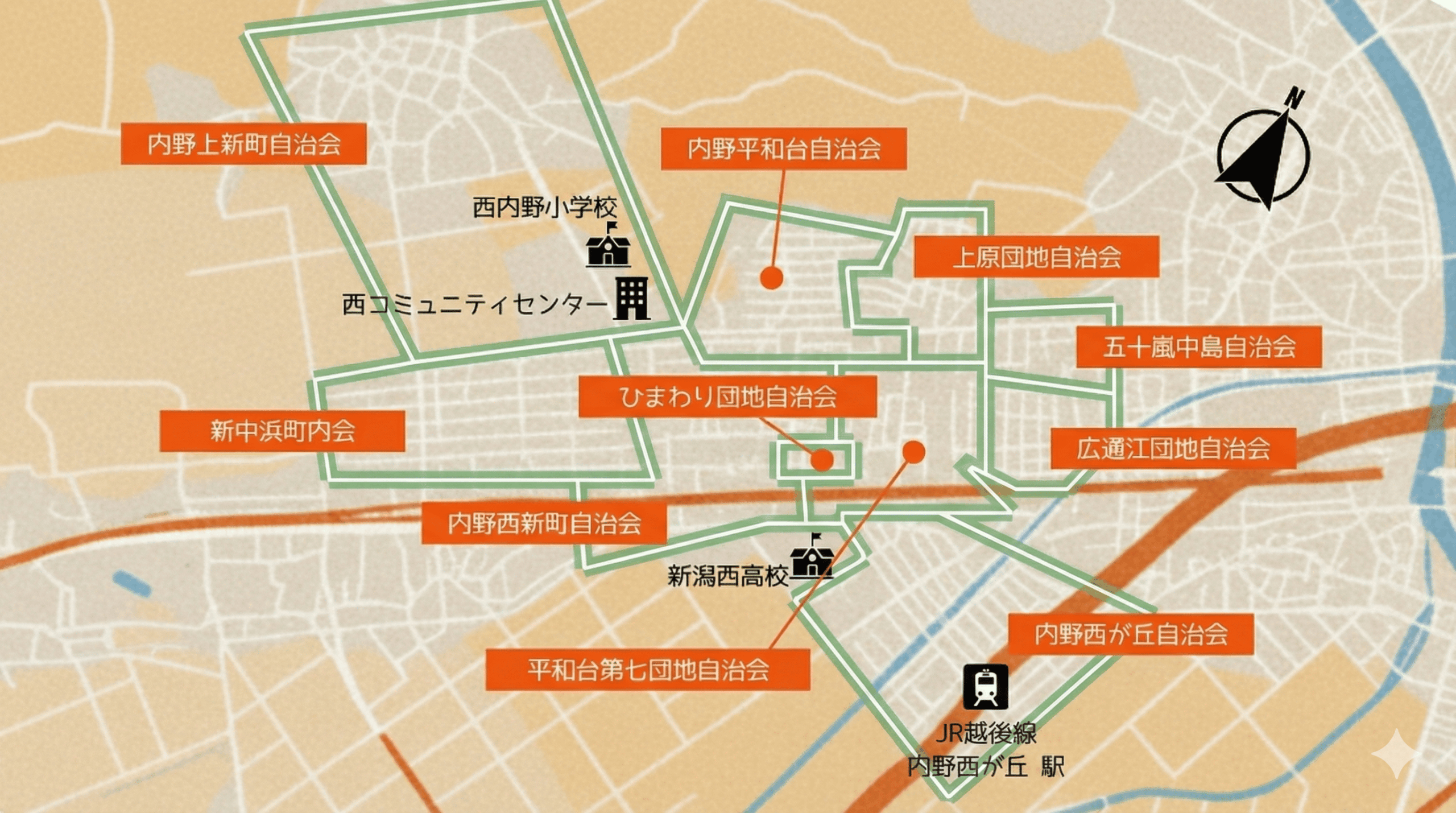 西コミ各自治会所在地マップ